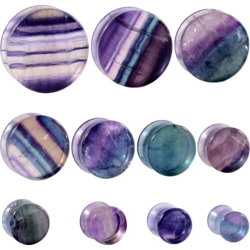 PAIR Saddle Stone Ear Plug Flesh Tunnel Expander Aurora Fluorite Ear Weights Stretchers Gauge Plug Fashion Body Piercing Jewelry