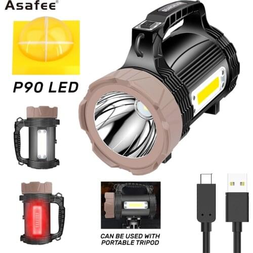 Portable Flashlight XHP90 LED Flashlight USB Rechargeable Waterproof Explosion-Proof Outdoor Camping Lantern Searchlig Spotlight