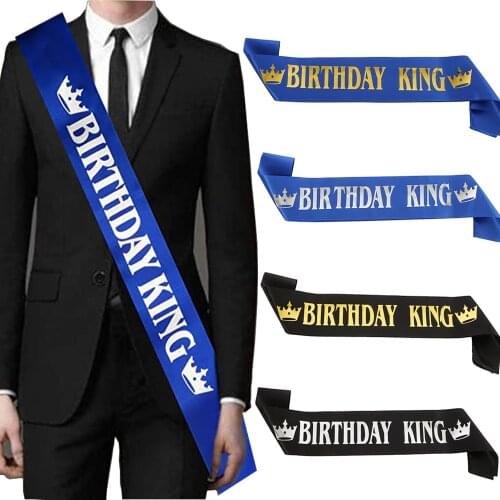 18 20 21 30 40 Birthday Party Supplies for Boy Men Birthday King Sash Blue Black Satin Ribbon Sashes Shoulder Straps Favor Gifts