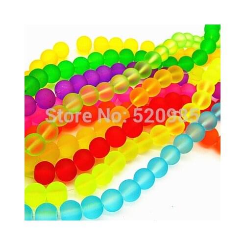 Mix Color Dull Polish Fluorescent Round Iridescent Neon Glass Spacer Beads 4 6 8 10 mm For DIY Necklace&Bracelet GB055
