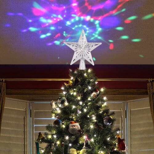 Christmas Tree Topper Adjustable Star Snowflake Projector Rotating 3D Glitter Fairy Lights LED Xmas Wedding New Year Decoration