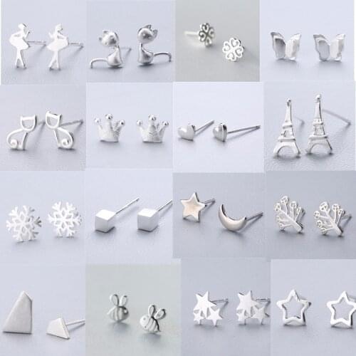 Silver Color Christmas Gift Cat Star Moon Stud Earrings For Women Kids Fashion Elegant Jewelry pendientes Brincos