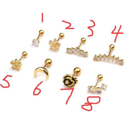 New stainless steel zircon small earrings threaded flower ear bone nails hot selling body piercing jewelry wholesale