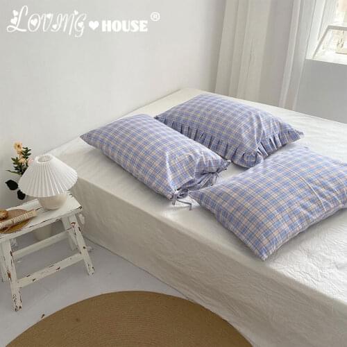 Blue Plaid Pillow Case 100% Cotton Home Pillows Cover Covers Decorative 48cm*74cm Bedding Cases Pillowcase For Bed Pillowcases