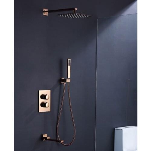 Rose gold Shower Faucet Brass Thermostatic control switch mixing valve taps Concealed Tub three function 10" Shower sets SS1