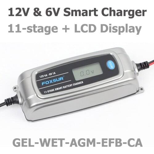 12V 4A 6V 1A 11-stage Smart Battery Charger, Toy & Car AGM GEL WET EFB Battery Charger, LCD Intelligent Battery Charger
