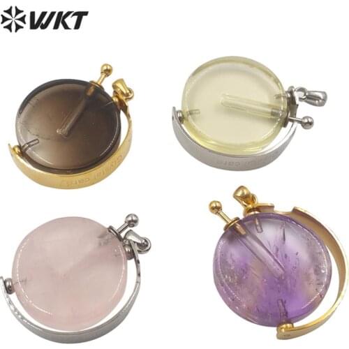 WT-P1503 Fashion round gold metal setting in whirling pendant, fashion natural stone perfume bottle pendant