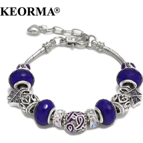 KEORMA Pink Ribbon Charm Bracelet & Bangle for Women European Murano Glass Bead Adjustable Heart Chain Bracelet Fashion Jewelry