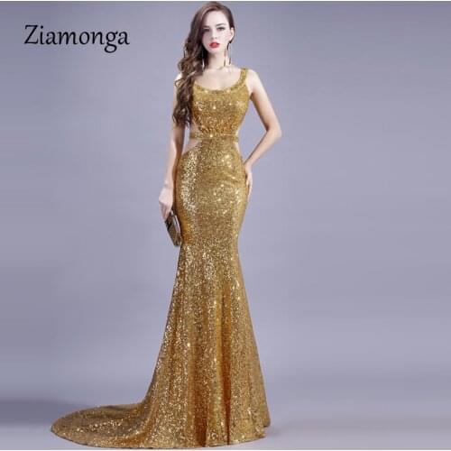 Ziamonga Evening Long Dress Sparkly 2020 New O-Neck Women Elegant Sequin Mermaid Maxi Evening Party Gown Dress Sexy Runway Style