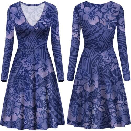 Polynesia Tonga Traditional Tribal Syle Womens Dress Wholesale 4XL Women V Neck Long Sleeve Sexy Dress Dress