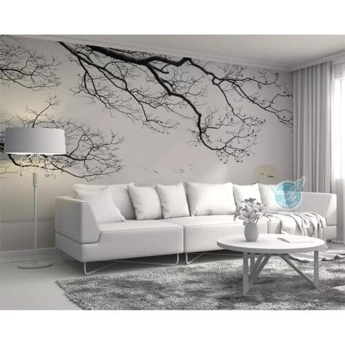 Beibehang Custom wallpaper Nordic minimalist hand-painted snow falling branches sea landscape TV background wall 3d wallpaper