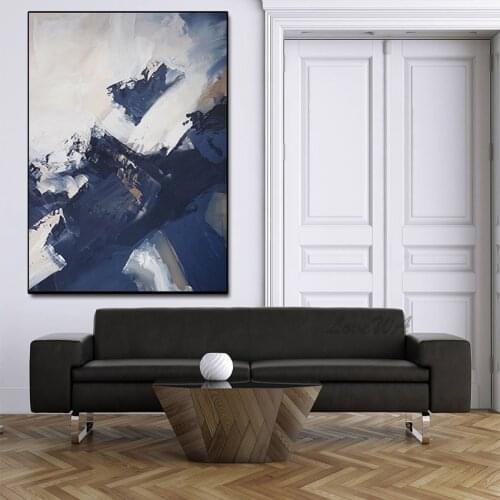 Contemporary Color Abstract Oil Painting Blue And White Large Restaurant Wall Art Decoration New Arrival Unframed Canvas Picture
