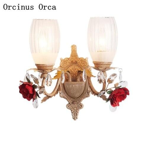 American Pastoral Rose Wall Lights Living Room Corridor Bedside Lights European Modern LED Tieyi Flower Wall Lights