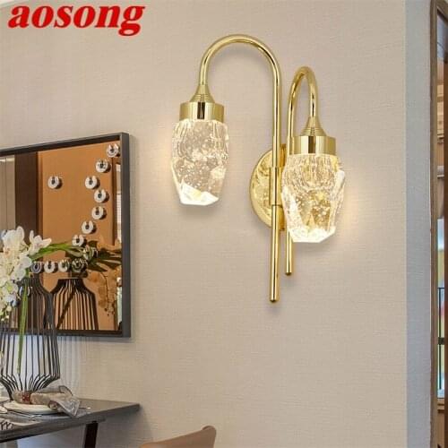 AOSONG Modern Wall Lamp Crystal Sconce LED Indoor Wall Light Fixture Gold Luxury Decorations For Bedroom Living Room Office