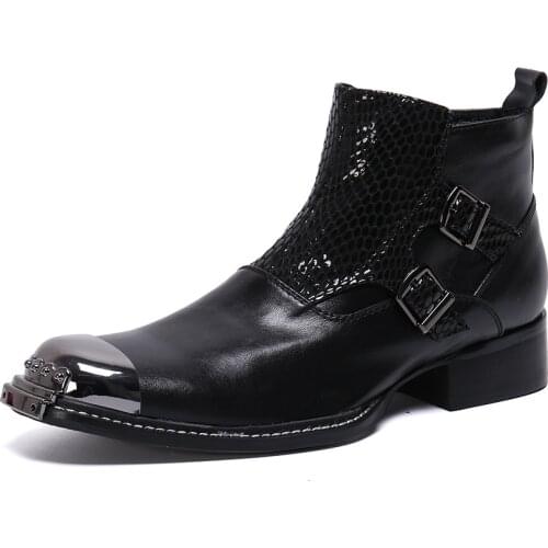 Batzuzhi Fashion Mens Boots Shoes Iron Toe Black Genuine Leather Boots Ankle Zip Business Party Formal Boots Men botas hombre
