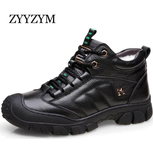 ZYYZYM Men Boots Winter Thick Wool Super Warmth Casual Shoes Cow Leather Outdoors Non-slip Ankle Boots for Man