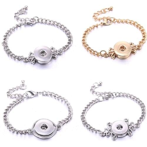 2020 New Snap Button Jewelry Bracelets Adjustable 18MM Metal Snap Button Bracelet Bangle Chain Bracelet for Charms
