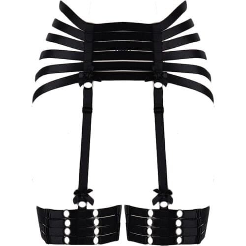Black Bow Garter Belt Bondage Stockings Body Harness Goth Sexy Lingerie Suspender Body Belt Wedding Leg Harness Women Garter