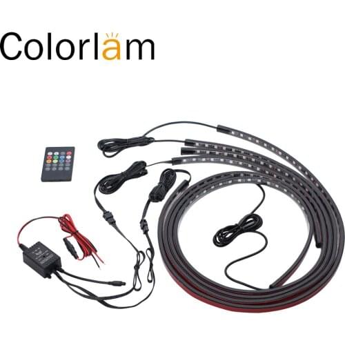 Colorlam 4 pcs 5050 LED Remote Control Music Strip Lights for Car Bumper Inlet Grid Car Interior Car Rear Car Bottom