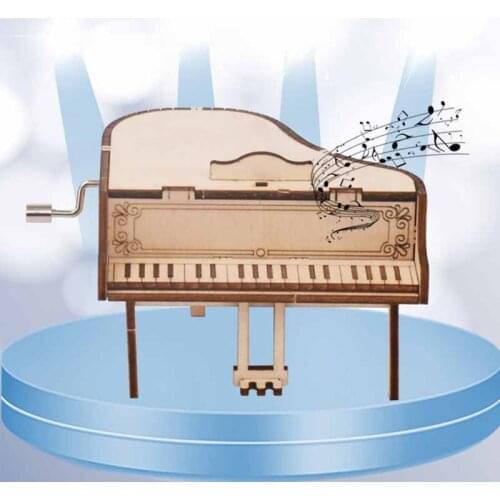 DIY Puzzle Toy Nature Color for Desktop Decor Multi-function Hand Cranked Basswood Piano Shape Kids Gift 1Pcs Music Box
