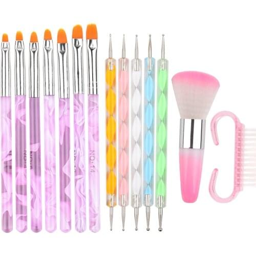 Nail Art Brush Acrylic Nail Polish Brush Kit UV Gel Nail Polish Paint Brushes Drawing Nail Pen Manicure Clean Brush Tools