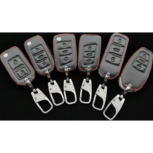 Leather Car Key Case For Vw Volkswagen Polo Golf Passat Beetle Caddy T5 Up Eos Tiguan Skoda A5 Seat Leon Altea Flip Remote Cover