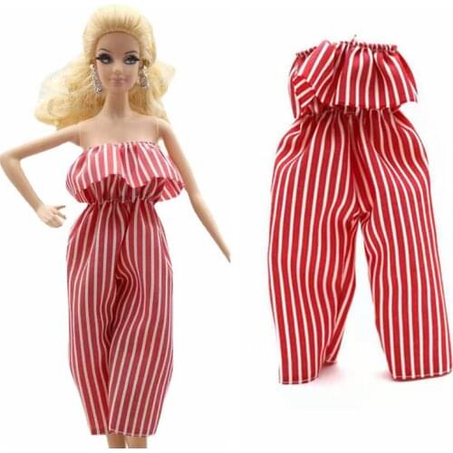Fashion 1/6 BJD Clothes For Barbie Doll Clothes Red Striped Off Shoulder Jumpsuit 11.5" Dolls Accessory Outfits Kids Cosplay Toy