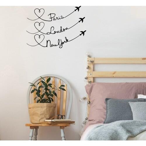 Fashion Creative Paris London New York Frase Wall Stickers For Home Bedroom Living Room Deor Vinyl Decals Wallpaper ov358