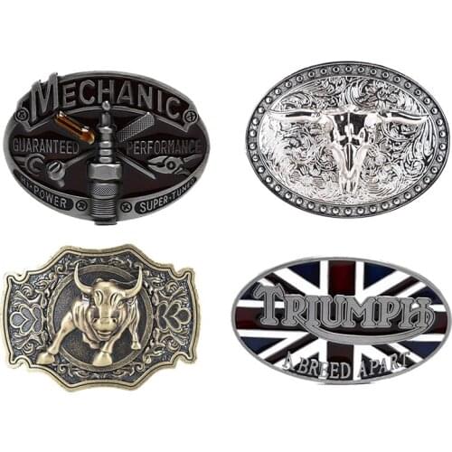 Western Cowboy / Flower Bottom Cow Belt Buckle Silver Gold Metal Men Buckles Jeans Accessories Fit 4cm Width Belt