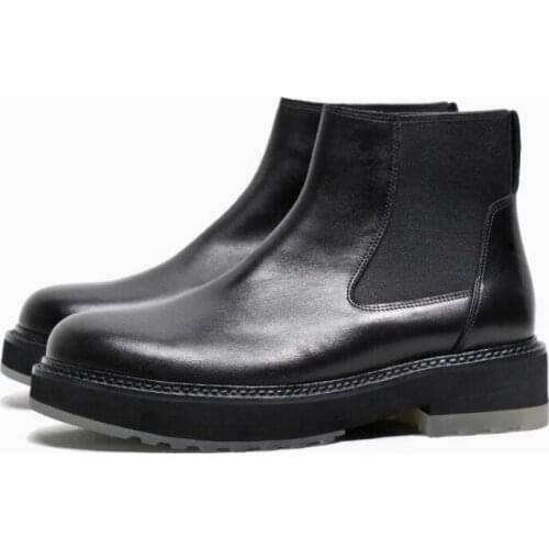 4.5CM Height Increasing Men Chelsea Boots Genuine Leather Mens Casual Shoes Thick Sole High Top Ankle Boot