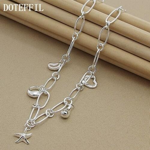 DOTEFFIL 925 Sterling Silver Water Drop Heart Star Bean Pendant Necklace For Women Wedding Engagement Party Jewelry