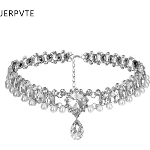JERPVTE Statement Necklace Women Crystal Rhinestone Collar Mujer Choker Pendant Vintage Simulated Pearl Jewelry