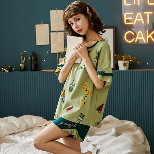 BZEL Casual Pajama Sets Pijama Female O-Neck Pyjama Short Sleeve T-shirt Shorts PJ Spring Summer Sleepwear Girls Home Wear Suit