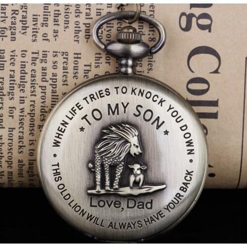 Steampunk TO MY SON Movie The Lion King Cover Pendant Quartz Men Necklace Chain Clock Gifts for Boys Son Reloj De Bolsillo