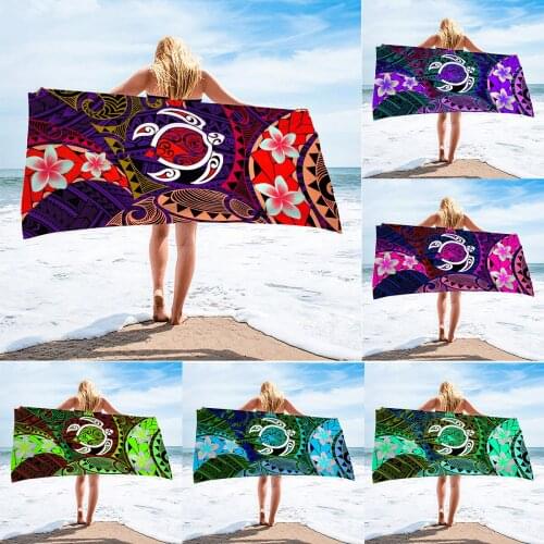 Polynesian Sea Turtle Flower Printed Beach Towel Outdoor Quick Drying Bath Towels Swimming Surf Water Sports Sunscreen Shawl