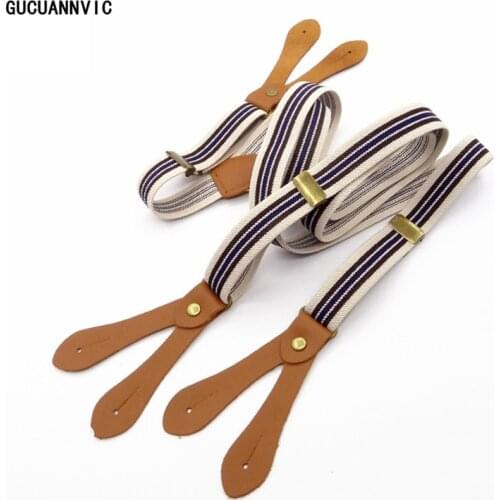New Button stripes suspenders Men and women 6 button elastic adjustable pants suspender Leather accessories mens braces