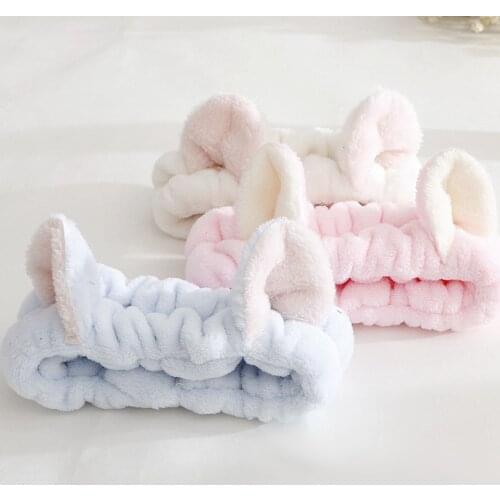 Women Girls Cute Coral Fleece Cat Ears Elastic Headbands Soft Comfortable Wash Face Bath Hairbands Photo Prop Hair Accessories