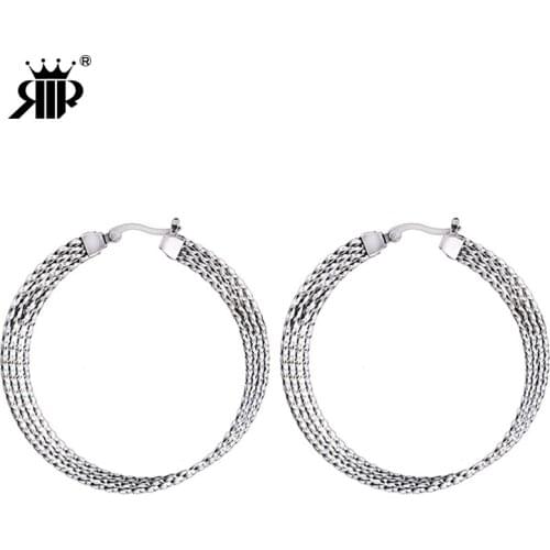 RIR Silver Hoop Earrings with Big Large Round Textured 50mm Size African Fashion Women Designs Hoop Earrings