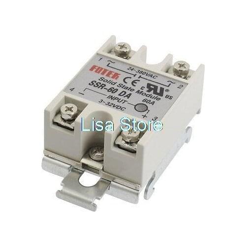 60A Gray Metal Base Solid State Relay w DIN Rail SSR-60DA Input DC 3-32V