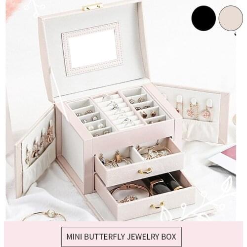 High Quality Jewelry Box Large Capacity Leather Storage Jewelry Box Earring Ring Necklace with Mirror Watch Jewelry Organizer