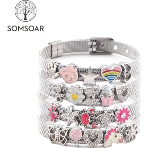 Somsoar Jewelry NEW Slide Charm Mesh Bracelet Set Child toddler Kids Bracelet Stianless Steel Woman Bracelet as Christmas Gift