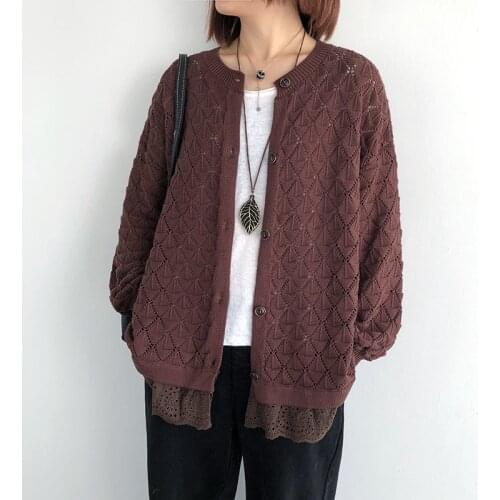 Johnature Women Vintage Button Sweaters Cardigan O-Neck Long Sleeve 2020 Autumn New Patchwork Hollowed Out Female Sweaters Coats