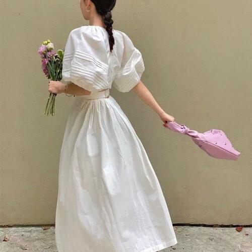 Winter Slim V-Neck Puff Sleeve Spliced Hollow Out Long Dress Female Casual Designed Dresses High Version Ladies New Dress ML180