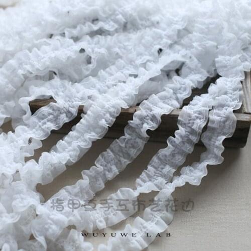 1M White Pleated Lace Trims Handmade DIY Sewing Crafts Chiffon Wedding Dress Clothes Accessories Lace Fabric Decoration 35MM