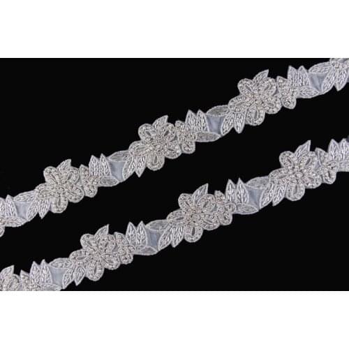 10Yard Sew On Flower Rhinestone Applique Trim Hot Fix Bling Beaded Crystal Trimming For Girl Wedding Belt/Dress/Shoes/Hair