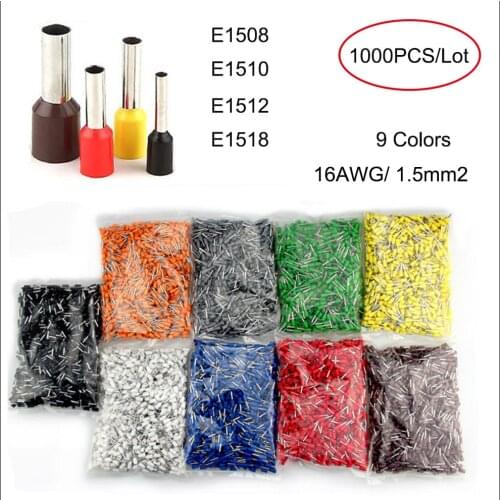 1000PCS Terminal E1508 E1510 E1512 E1518 A.W.G.#16 cable size 1.5mm2 Insulated cord end terminal wire cable plug connector