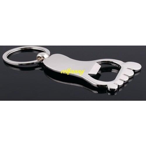 200pcs/lot Fast Shipping Sole Shaped Metal Ring Keyring Chain Keychain Key Fobs Bar Beer Bottle Opener