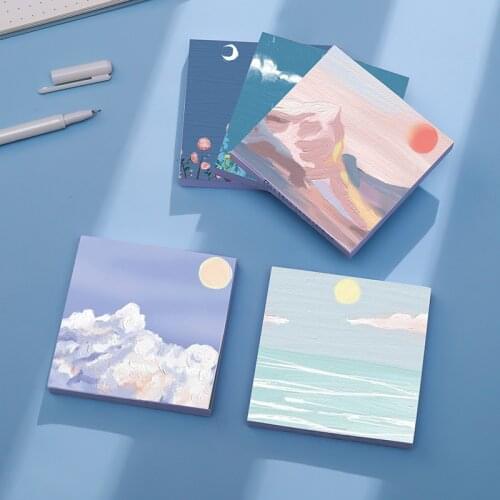 3pcs/set Kawaii Landscape Clouds Oil Painting Memo Pad N Times Sticky Note Notepad Creative Self-adhesive Memo Stationery