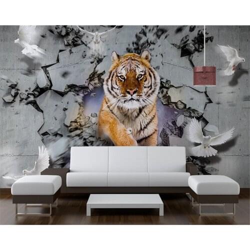 Beibehang Custom wallpaper 3d tiger breaking wall TV couch background wall Living room bedroom background mural 3d wallpaper