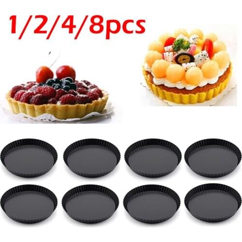 8Pcs Non-Stick Tart Quiche Flan Pan Molds Pastry Cake Pizza Removable Bottom Round Bread Cream Fondant Dessert Bakeware Tools